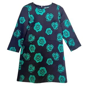 Navy and Teal Floral A-Line Dress